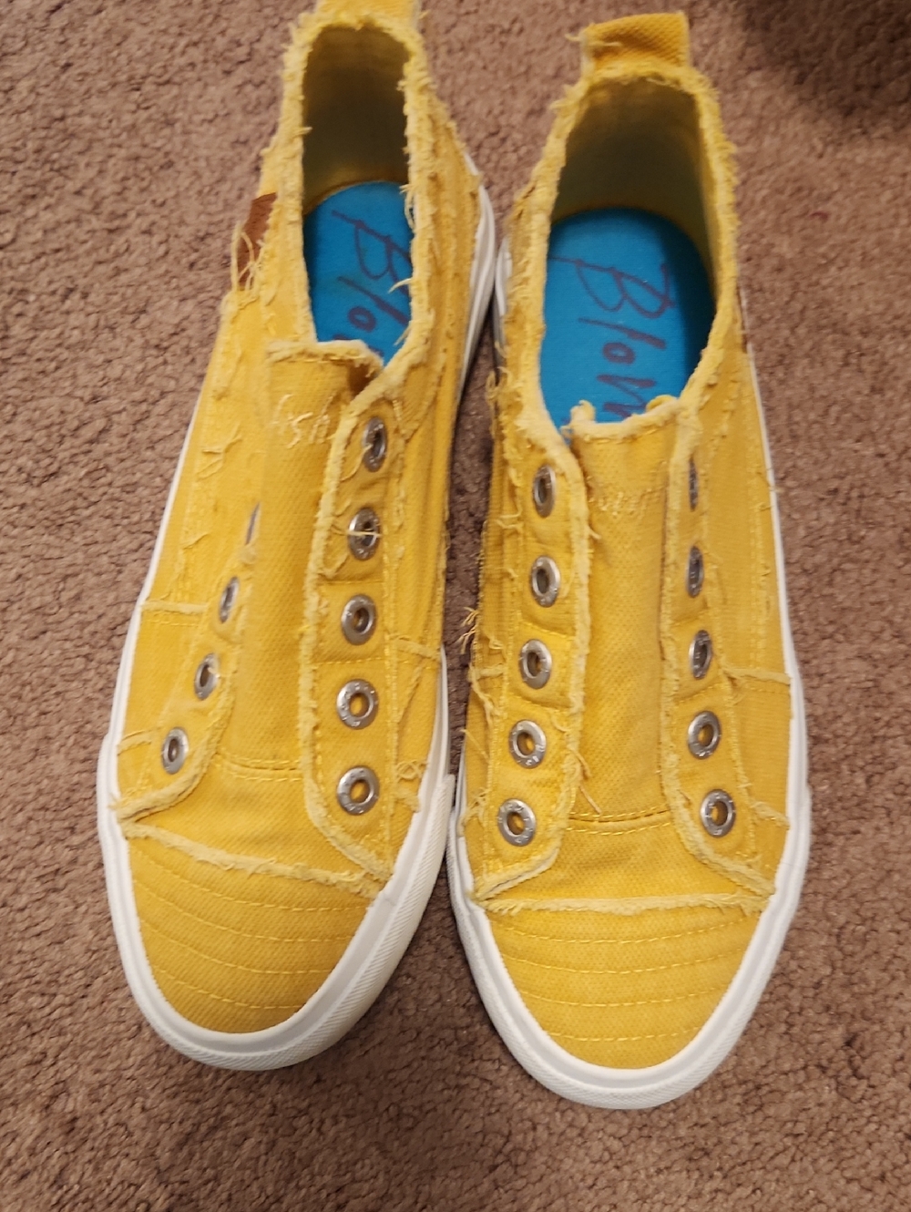 Blowfish Yellow Canvas Slip-On Sneakers with Frayed Trim